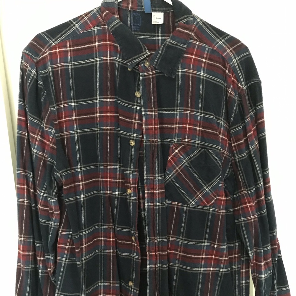Mens Large H&M Plaid Shirt Navy /Red